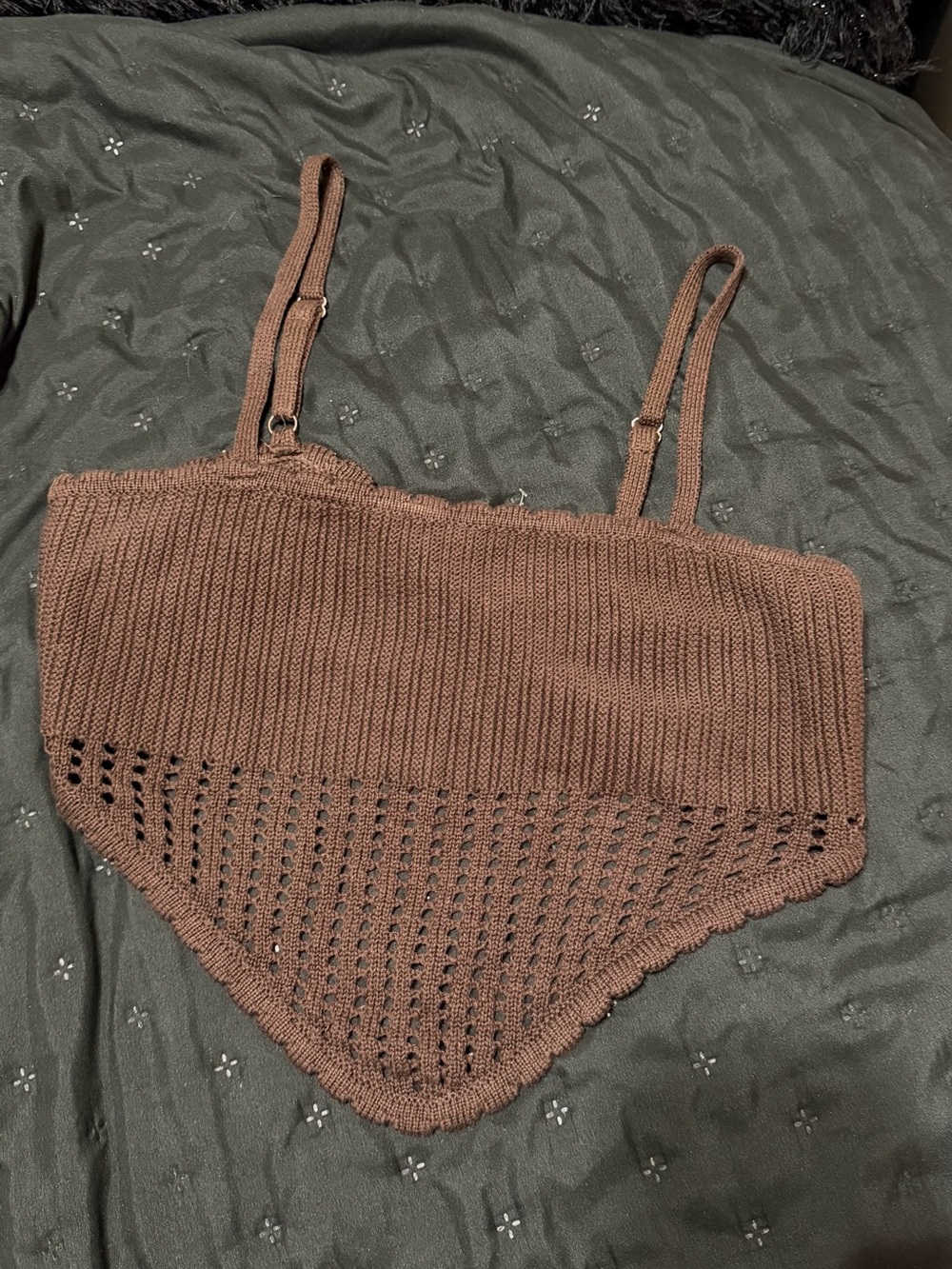 Forever 21 Brown Knit Cropped Handkerchief Hem Cami